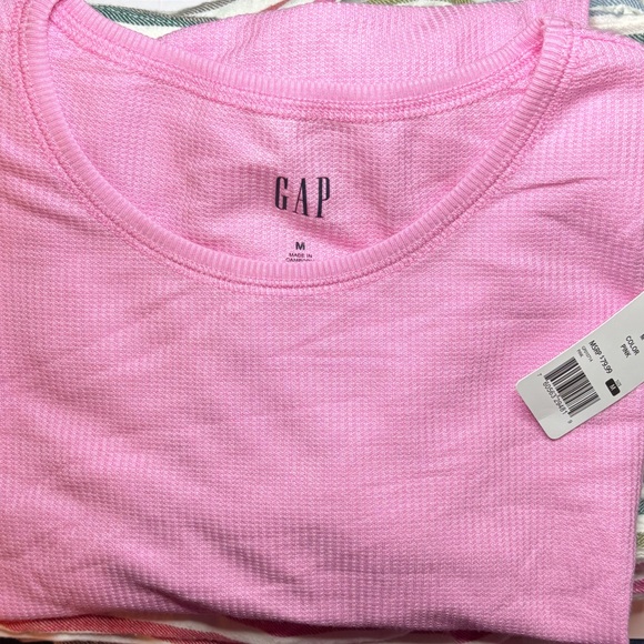 GAP Women’s Pink Top Knit Top with Striped Flannel Pajama Pants Set Pockets 😍 - Picture 2 of 6
